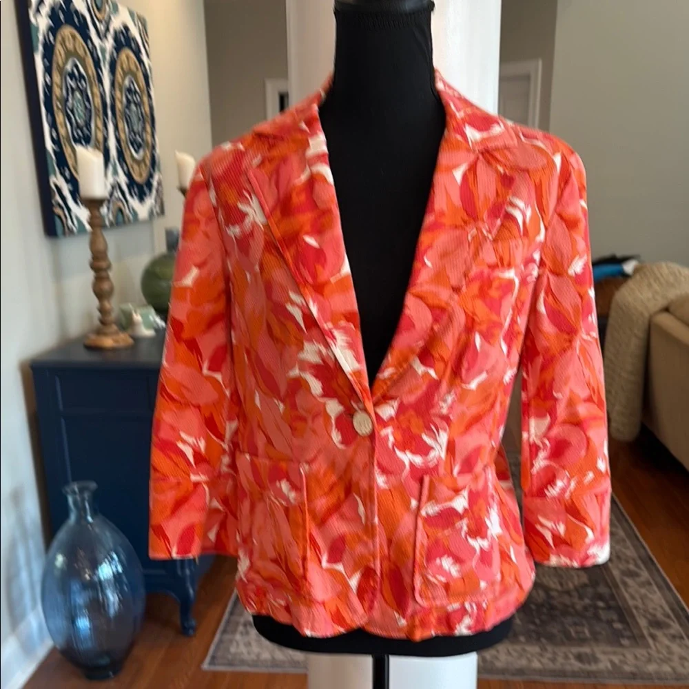 Coldwater Creek Floral Women's Blazer size 8 with 3/4 sleeves and functional poc